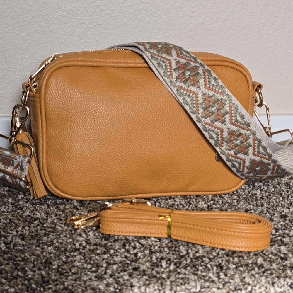 Butterscotch Camera Bag With Patterned Strap - image 2